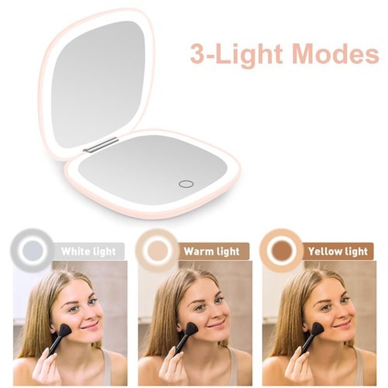 deweisn Compact Mirror, Lighted Travel Makeup Mirror with 1X/10X Magnifying Double Sided Dimmable Portable Pocket Mirror for Handbag and Pocket, USB Charging(Pink)