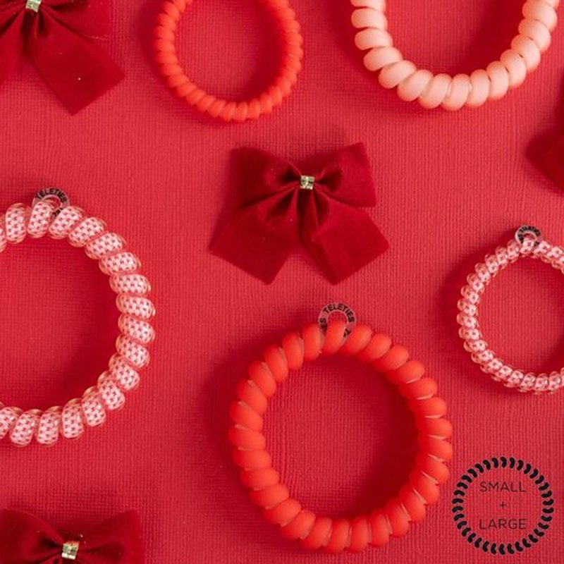 TELETIES - Small Spiral Hair Coils - Holiday Collection - Ponytail Holder Hair Ties for Women - Phone Cord Hair Ties - Strong Grip, No Rip, Water Resistant, No Crease - 3 pack - Talk to the Bow