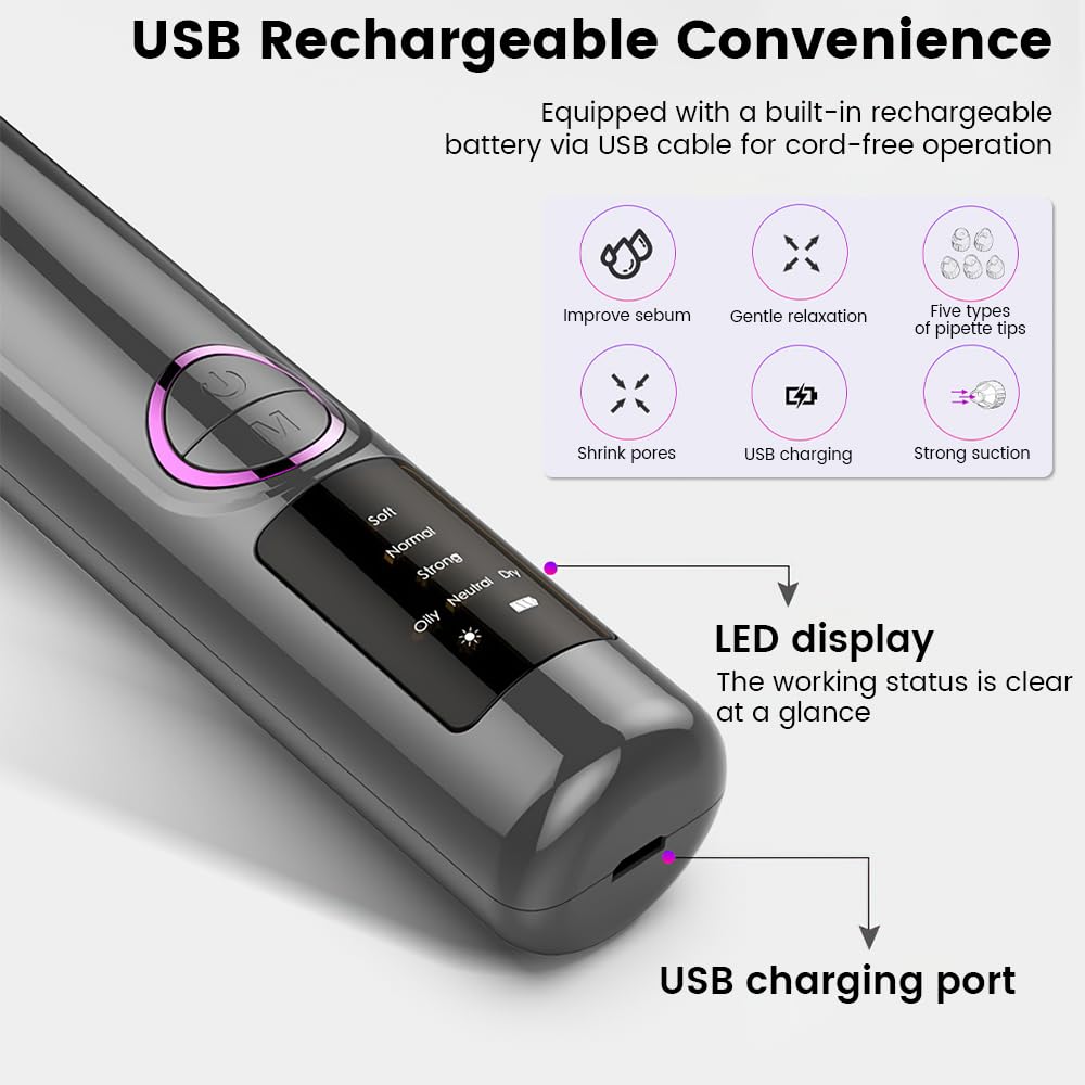Blackhead Remover Pore Vacuum with Heating Function, Electric Comedone Extractor with 3 Suction Levels & 9 Modes, for Deep Pore Cleansing on Nose and Face with 5 Interchangeable Heads