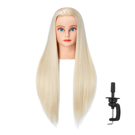 Hairlink 26-28'' Mannequin Head Synthetic Fiber Hair Styling Training Head Dolls for Cosmetology Manikin Maniquins Practice Head with Stand (6611W61320)