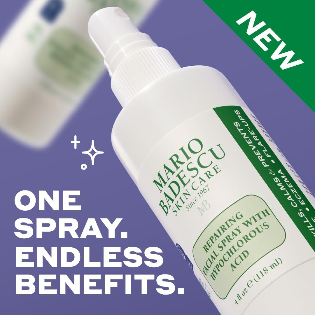 Mario Badescu Repairing HOCl Facial Spray with Hypochlorous Acid – Soothes & Hydrates Angry, Irritated Skin, Reduce Redness & Flare-Ups – pH Balancing, Non-Irritating Cleanser, 2 Fl Oz (Pack of 2)
