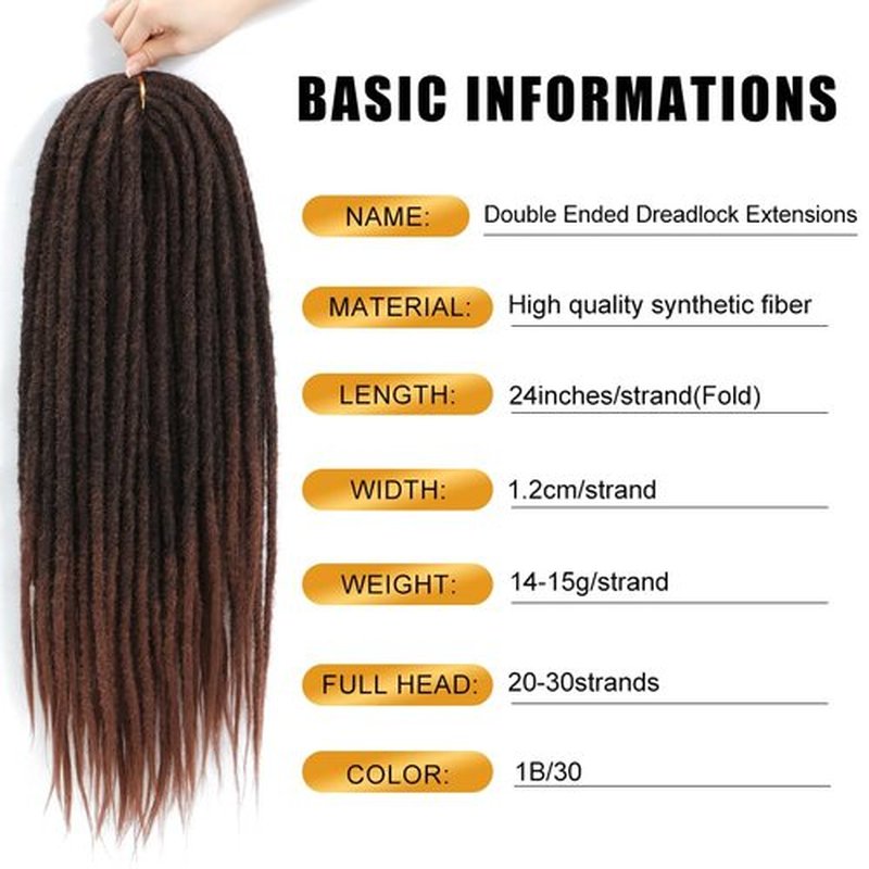 Aguacor Straight Dreadlocks Synthetic Double Ended Dreadlock Extensions 24inches 5 Strands Width 1.2cm Soft Black to Dark Brown DE Dreadlock Extensions for Women (5 Strands, 1B/30)