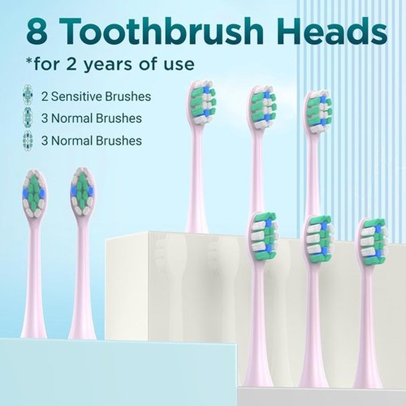 Fronix Electric Toothbrush for Adults with 8 Brush Heads, Sonic Toothbrush Rechargeable with a Holder & Travel Case, 2.5 Hours Charge for 120 Days Use - Pink