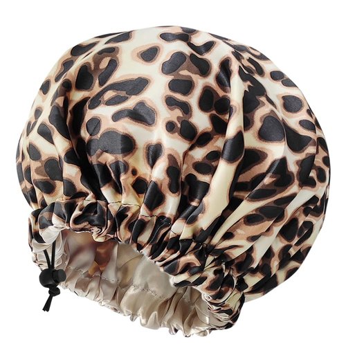 Satin Bonnet Silk Bonnet for Curly Hair Bonnet Braid Bonnet for Sleeping Bonnets for Women Large Double-Layer Adjustable(Leopard)