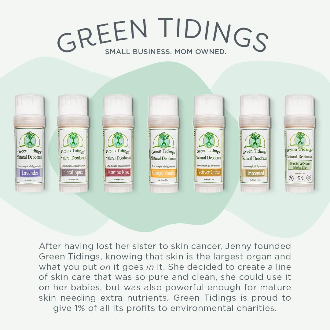 Green Tidings Natural Lavender Deodorant | Vegan, Organic for Men and Women, Fragrance Free & Aluminum Free, Underarm Antiperspirant (Lavender, 2.7 Ounces (3 Pack))