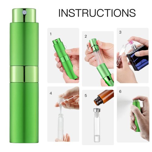 LISAPACK 8ML Atomizer Perfume Spray Bottle for Travel, Empty Refillable Cologne Dispenser, Portable Sprayer (Green)