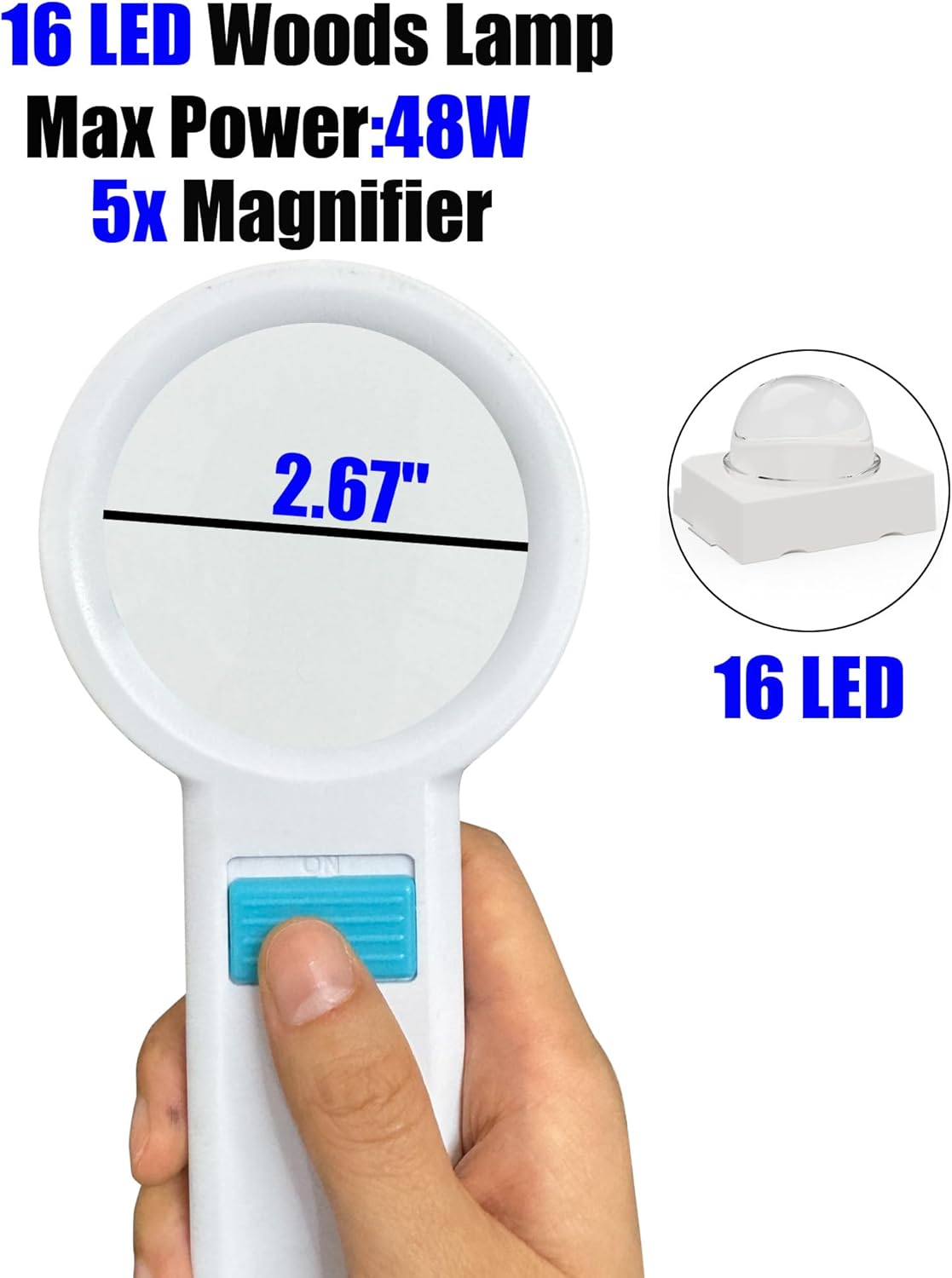 Cordless Wood's Lamp for Ringworm Detection | 5X Magnifying LED Light - Battery Powered, Black