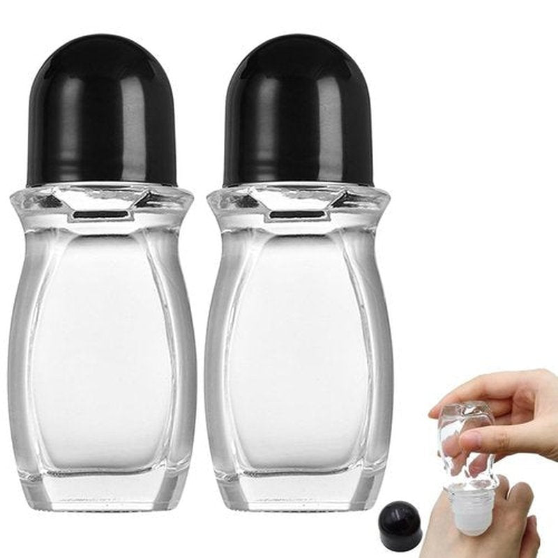 Generic 2 PCS Glass Deodorant Roller Bottle Empty, Roll On Bottles Containers, Leak Proof Refillable Roller Bottles for Essential Oils Perfume (50ml)