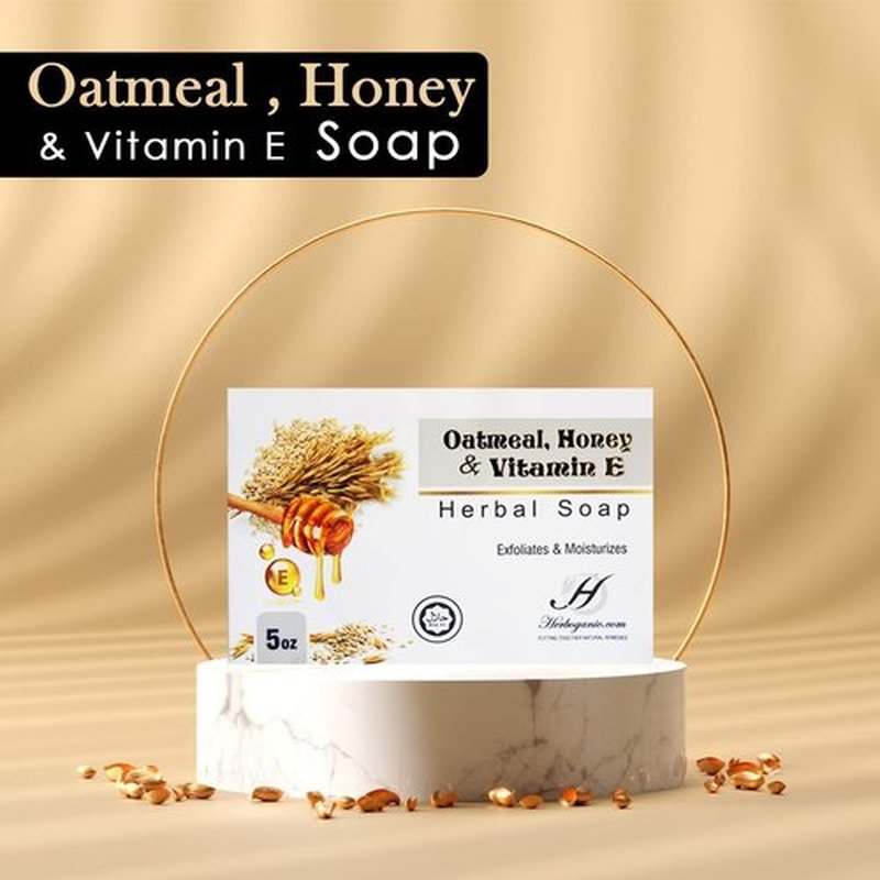 HERBOGANIC Oatmeal, Honey and Vitamin E Herbal Soap | Pack of 3 of 5oz soap Bar | Natural Bar Soap for Face and Body | Hydrating and Nourishing | Suitable for Men and Women