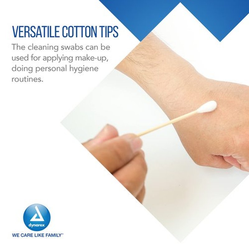 Dynarex 6-Inch Sterile Cotton Tipped Applicators - Single-Use Wooden Cotton Tip Applicators for Wound Care & Dressing, Hygiene, Make Up, Cleaning Tools, Jewelry - 1 Box of 100 Pouches, 2 per Pouch