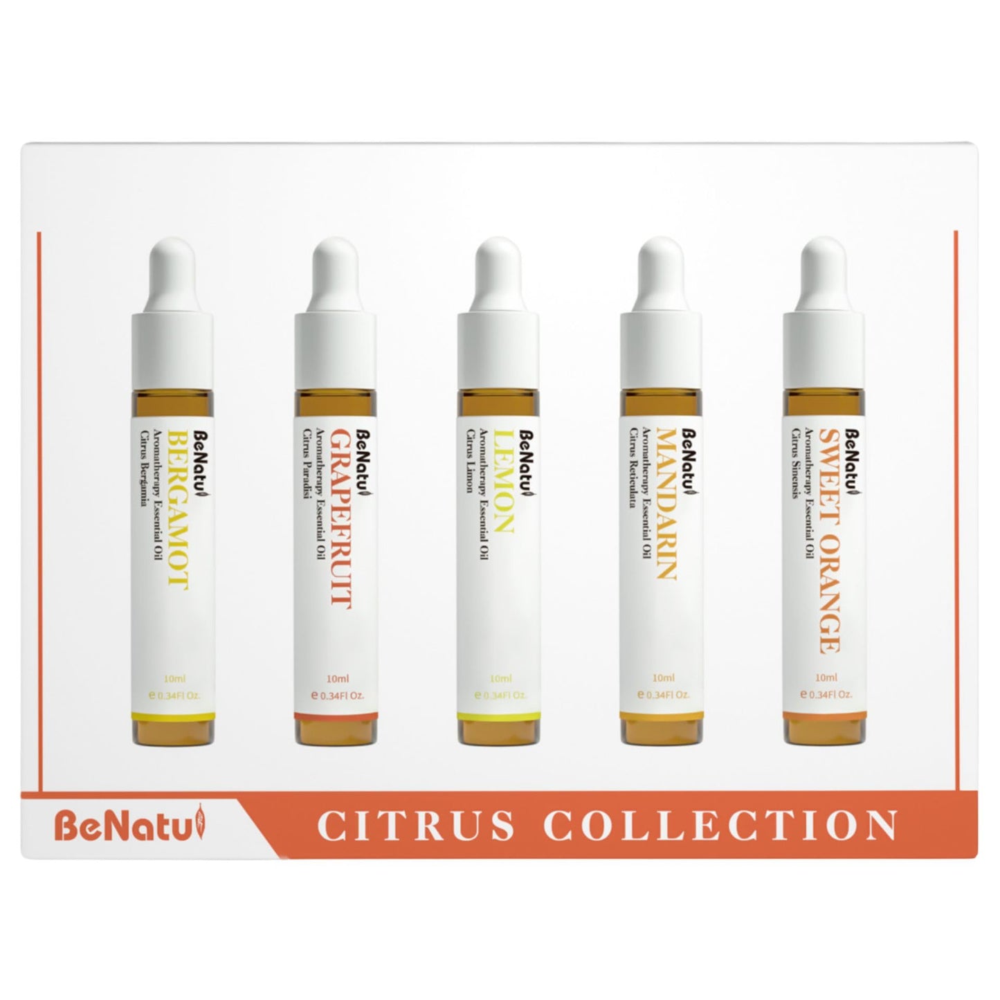 Benatu Citrus Essential Oils Set for Diffuser (Lemon, Sweet Orange, Grapefruit, Bergamot, Mandarin), Natural Fruity Home Fragrance Gift for Women & Men, Aromatherapy Oils for Skin, Candle & Soap
