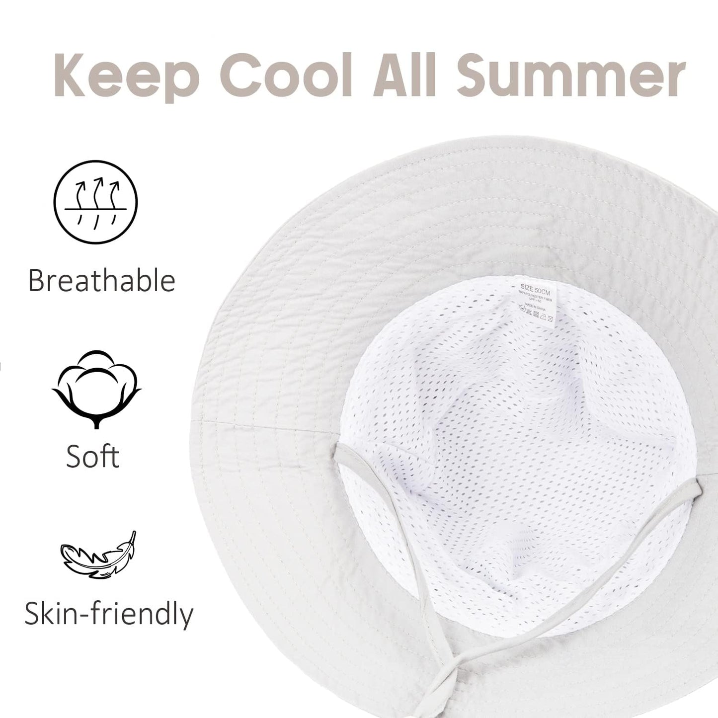 Baby Sun Hat and Sunglasses, UPF 50+ Kids Sun Hat with Ear and Neck Protection, Adjustable Summer Beach Hats with Bucket Wide Brim for Boys & Girls, Foldable Infant Sun Hat 0-6 Months, White