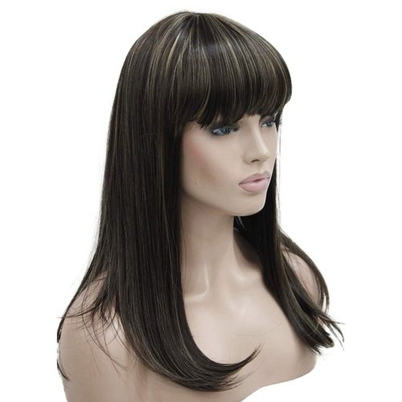 Lydell 14" Long Straight Wig Soft Heat Fiber Hair Cute Neat Bang Under Shoulder Full Wig (6TT24B)