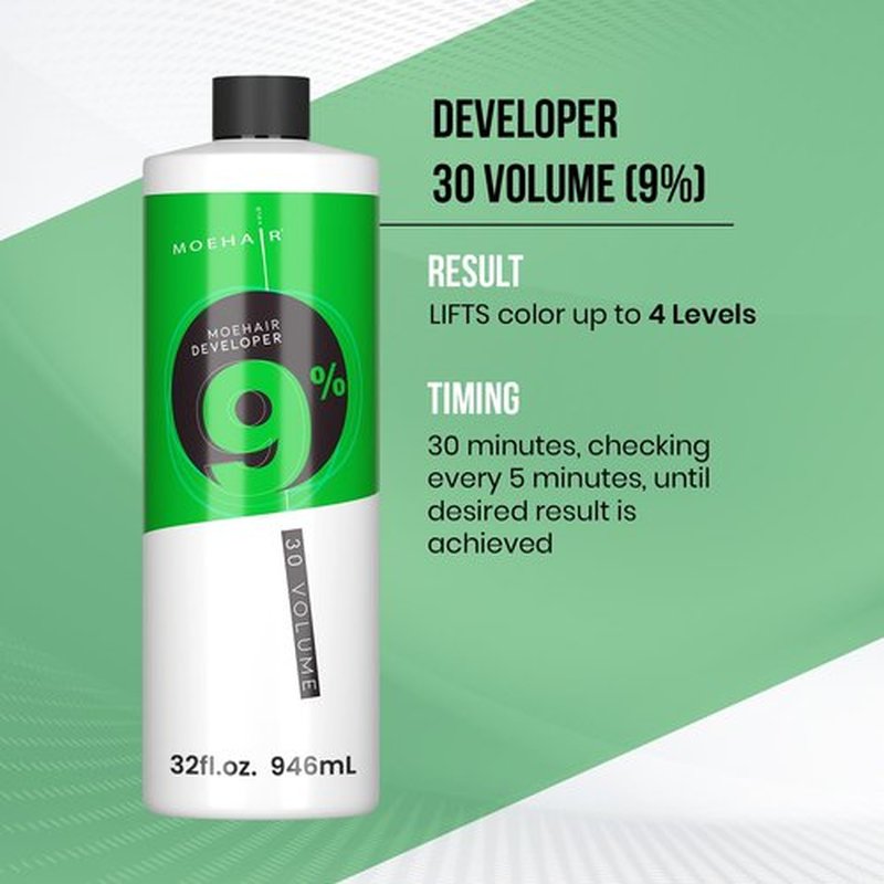 MOEHAIR Hair Color Developer 9% Hydrogen Peroxide | 30 Volume Creme Developer for Hair Coloring and Bleaching | Lifts up to 4 Levels | Offers Gray Coverage | Paraben-Free | Peach Fragrance – 32 Fl. Oz