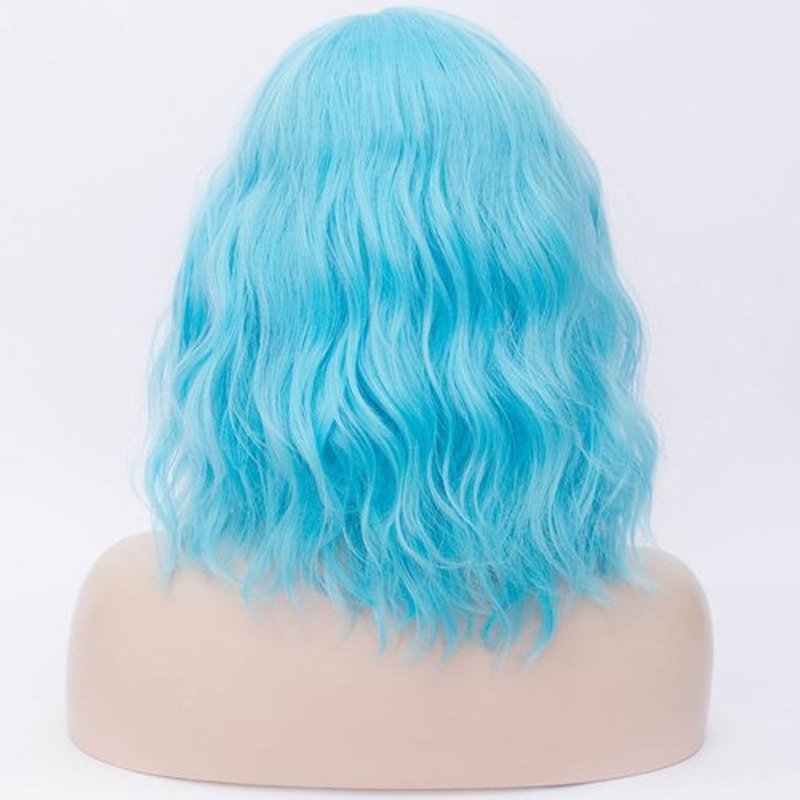 BERON Blue Wigs for Women Short Curly Side Part Wig Girls Shoulder Length Body Wavy Hair Wig Sky Blue Heat Resistant Synthetic Halloween Cosplay Daily Party Wigs