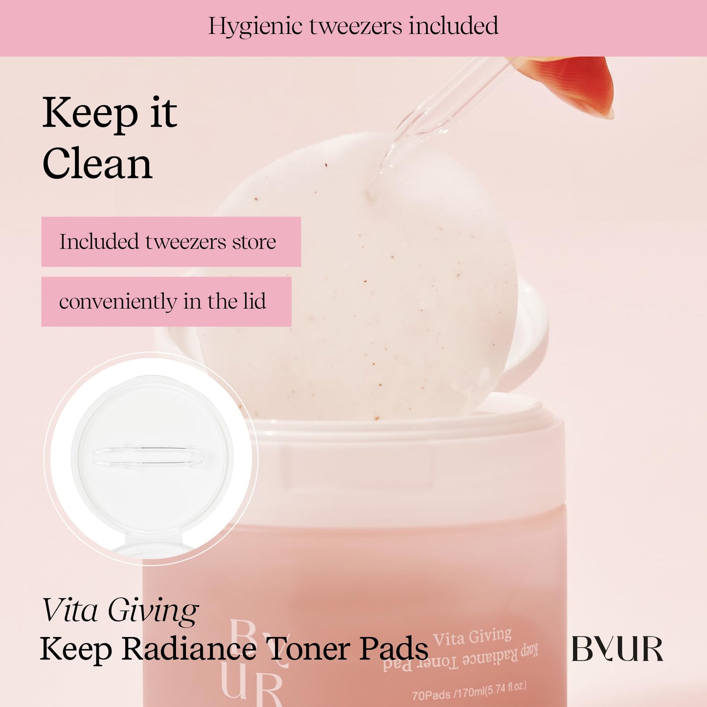 ByUR Vita Giving Keep Radiance Toner Pads - Dark Spots & Hyperpigmentation, Brightening & Hydrating, Hyaluronic Acid, Niacinamide, Vitamin C, Organic Cotton Facial Pore Care Korean Skincare (70 Count)