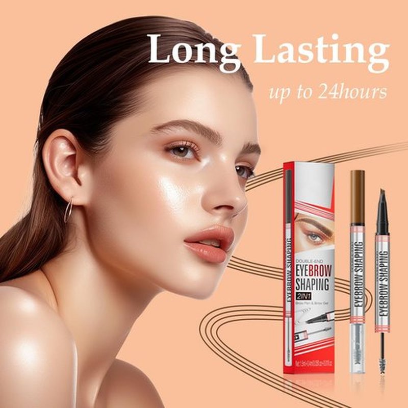 Aaiffey 2-in-1 Magic Eyebrow Pencil,Microblading 4-Fork Tip Liquid Eyebrow Pen with Eyebrow Brush Gel Waterproof Eyebrow Pencil Create Natural Hair-Like Brows Long-Lasting (01# Light Brown)