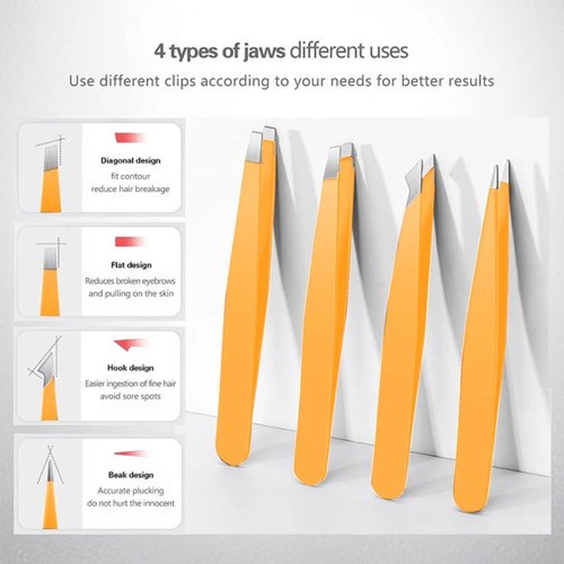 Tweezers Set, High Precision Stainless Steel Eyebrow Tweezers for Facial Hair, Inward Growing Hair and Splinter Remover Kit, Travel Essentials, Suitable for Women and Men, 4-Piece Set(Orange)