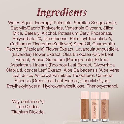Mineral Fusion Full Coverage Foundation, Liquid Foundation - Warm 3- Medium to Tan Complexion w/Golden Undertones, Lightweight Matte Finish, Up to 12 Hr Hydration, Hypoallergenic & Vegan, 1 fl. oz