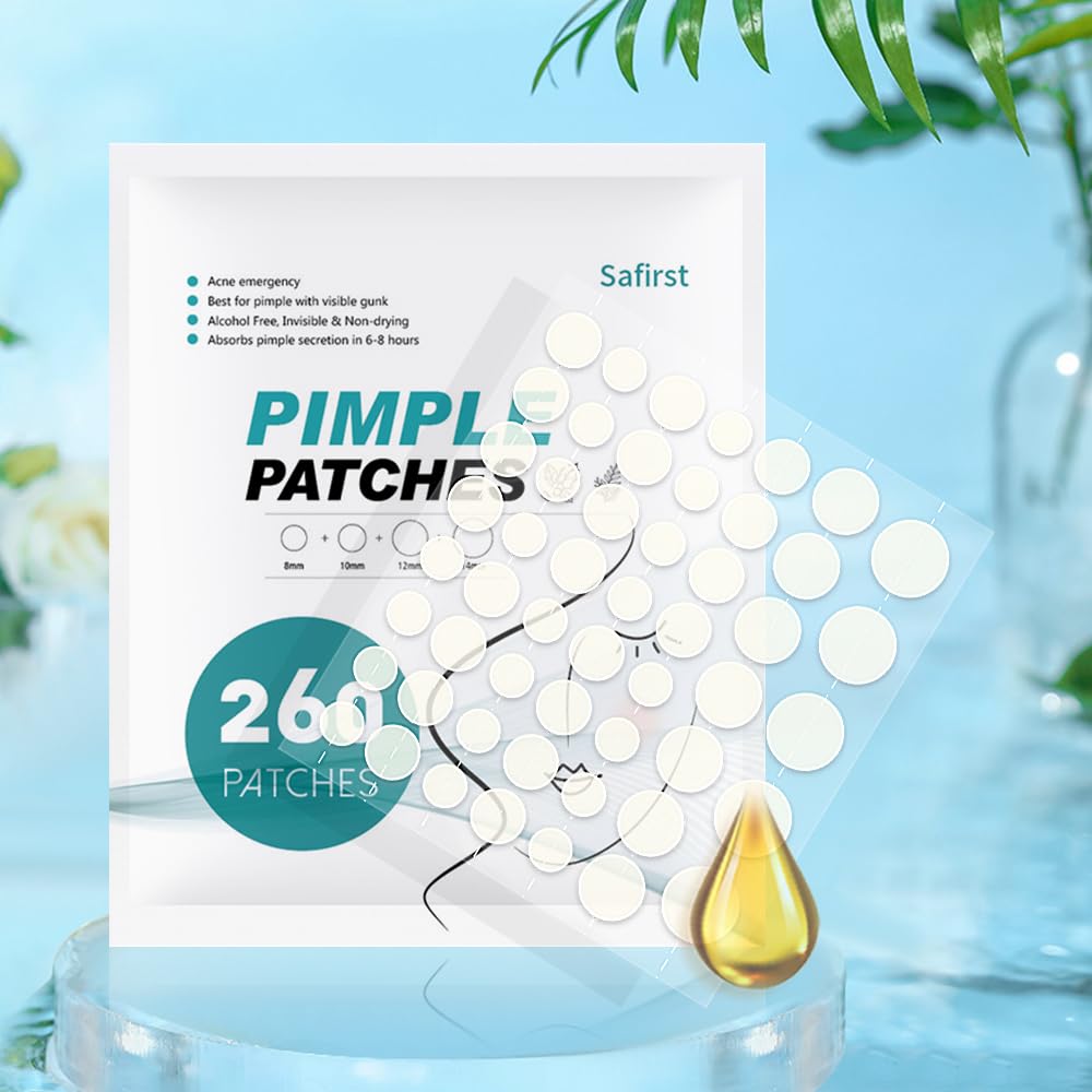 Safirst Sticky Acne Patches Hydrocolloid Pimple Absorbing Patch 4 Size 260 Counts Spot Blemish Invisible Stickers Zit Dot Cover Breakout Treatment