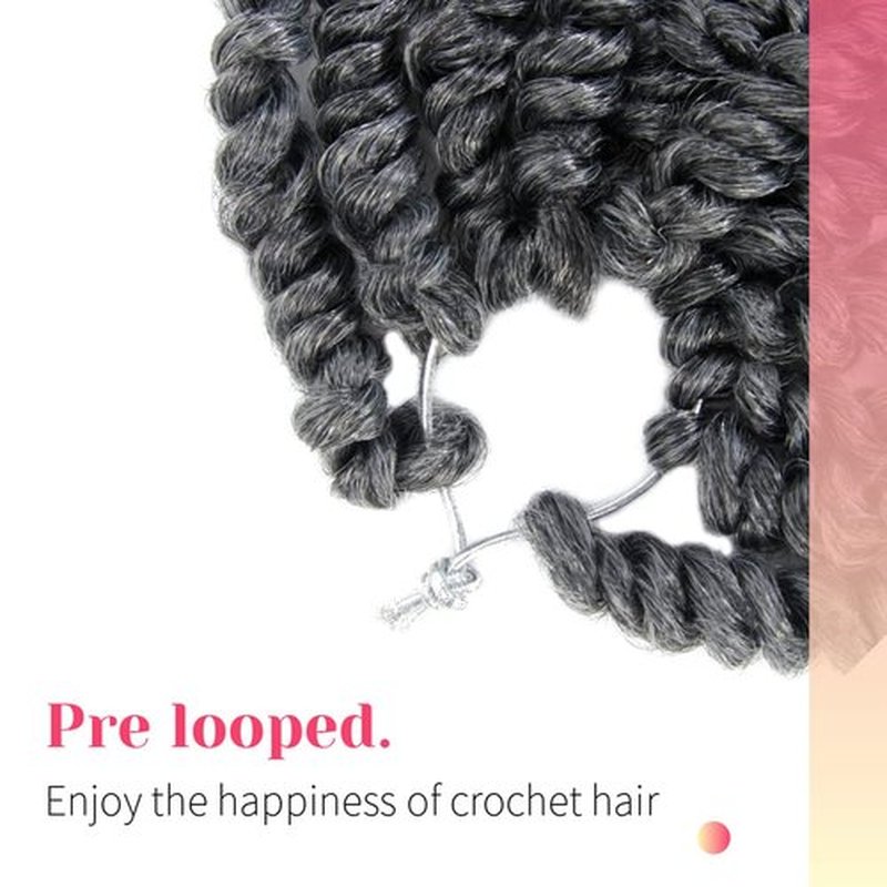 The BOHOBABE Long Pre-twisted Passion Twist Crochet Hair 20 Inch Pre-looped Long Gray Crochet Passion Twist Braiding Hair 8 Packs Soft Bohemian Twists (T1B/grey)