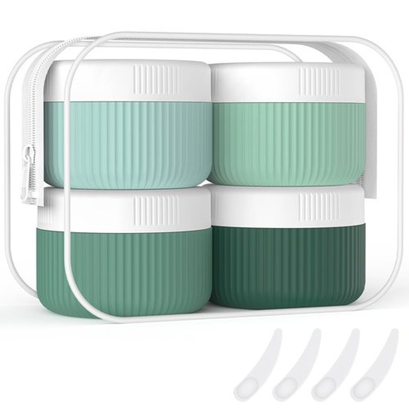 ME.FAN Travel Containers for Toiletries, TSA Approved 1.5 oz Silicone Cream Jars, Leak-proof Travel Size Containers, Travel Accessories with Lid for Cosmetic Face Hand 4 Pack White Lid - Blue