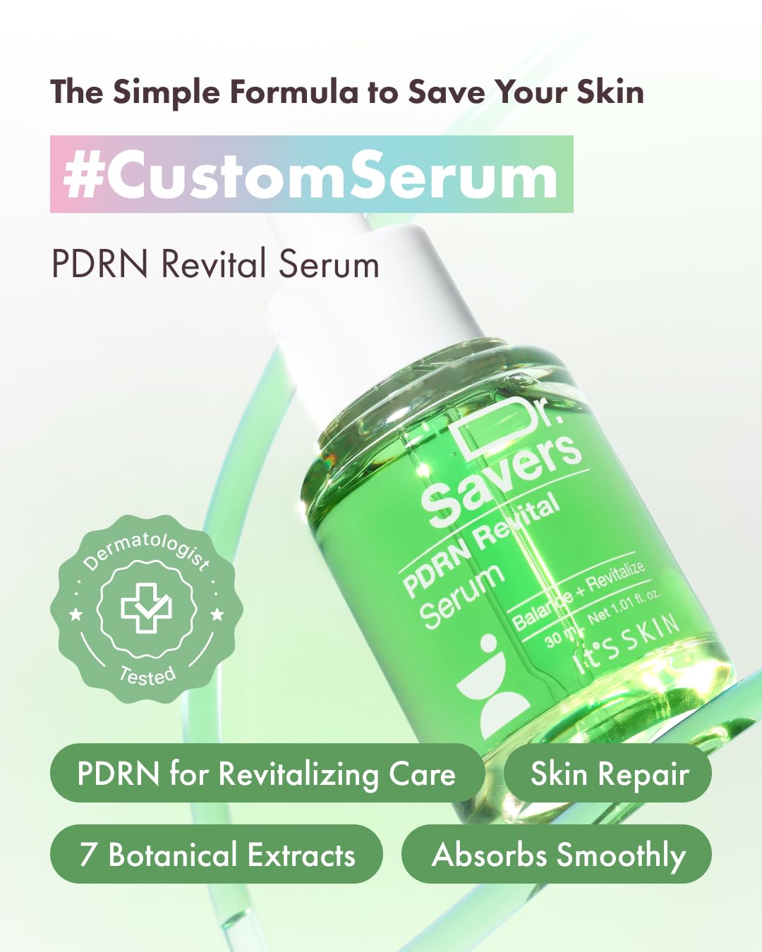 It'S SKIN Dr. Savers PDRN Derma Repair Serum 1.01 fl.oz, Rejuvenating Skin Barrier & Firming Care with Mugwort-Derived PDRN Face Serum, Ceramide & PHA, Healthy Glow, Personalized Korean Skincare