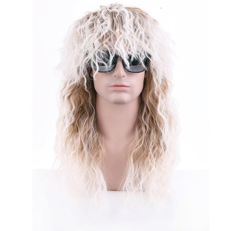 BERON 70s 80s Brown Gradient White Wigs for Men and Women Long Curly Mullet Punk Rocker Disco Wig
