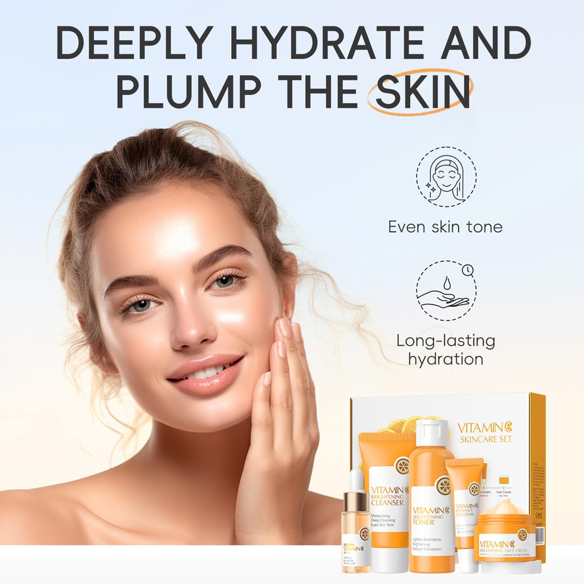 XTJXTJ Vitamin C Skincare Set, Complete Face Care Kit with Cleanser, Toner, Serum, Eye Cream and Face Cream