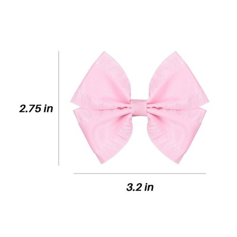 2pcs Silky Satin Hair Bow Barrettes 3" Ruffled Ribbons Pink Alligator Clips for Ponytail Holders,Valentines Wedding Easter Hair Accessories for Baby Girls Toddlers Teens Women