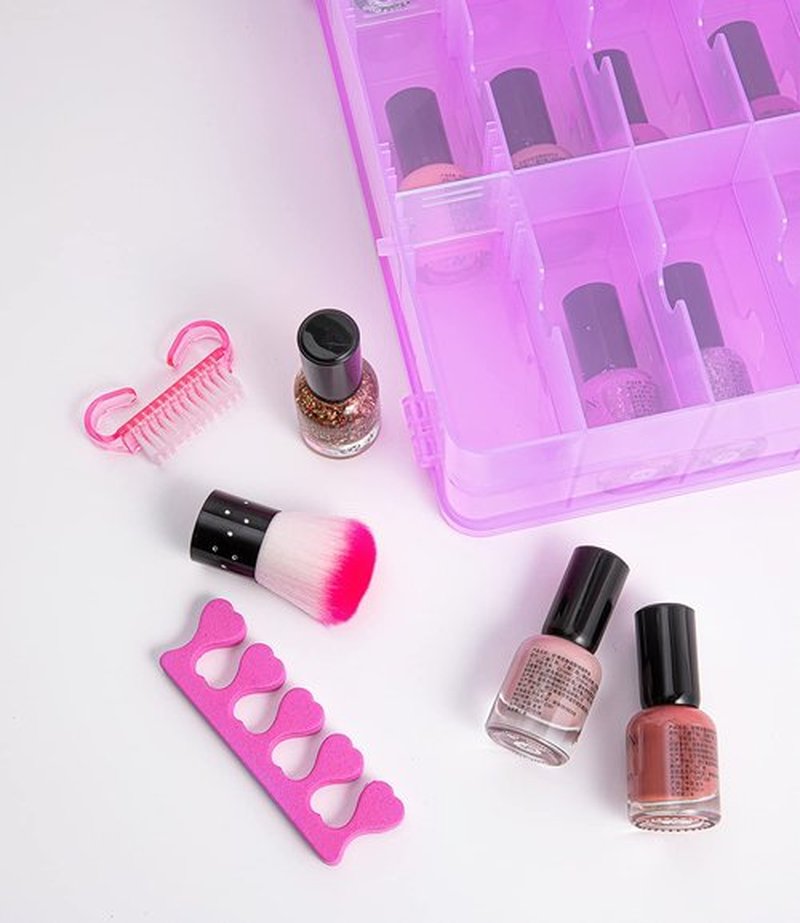 DreamGenius Nail Polish Organizer Case for 48 Bottles, Double Side Gel Nail Polish Holder with Adjustable Dividers, Portable Nail Polish Storage Organizer with 2 Nail Separators, Purple