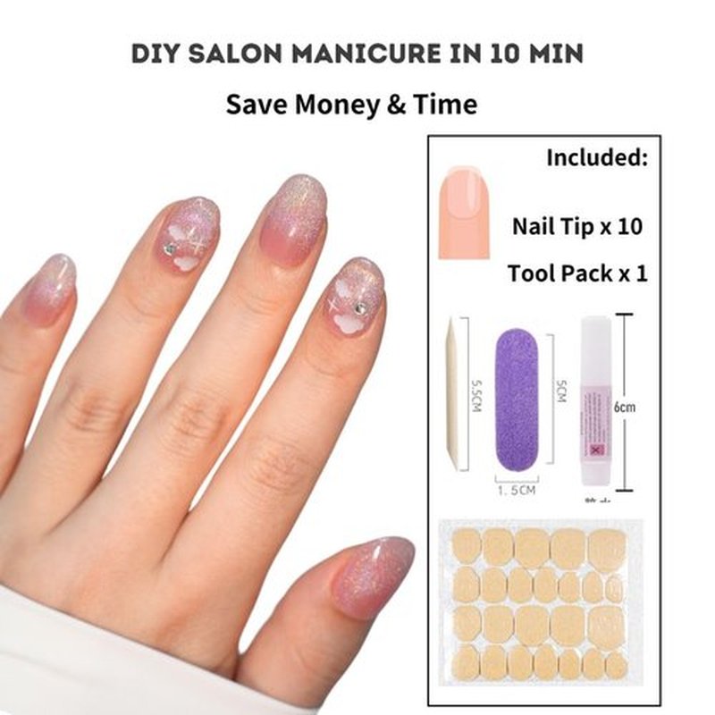 Hanakoko Press on Nails Handmade Nails 3D Press on Nails Short Medium Oval Almond Nails Fake Nails Glitter Cat Eye Nails Gel Nails Durable Reusable False Nails 10 Pcs (Dream Rainbow, S)