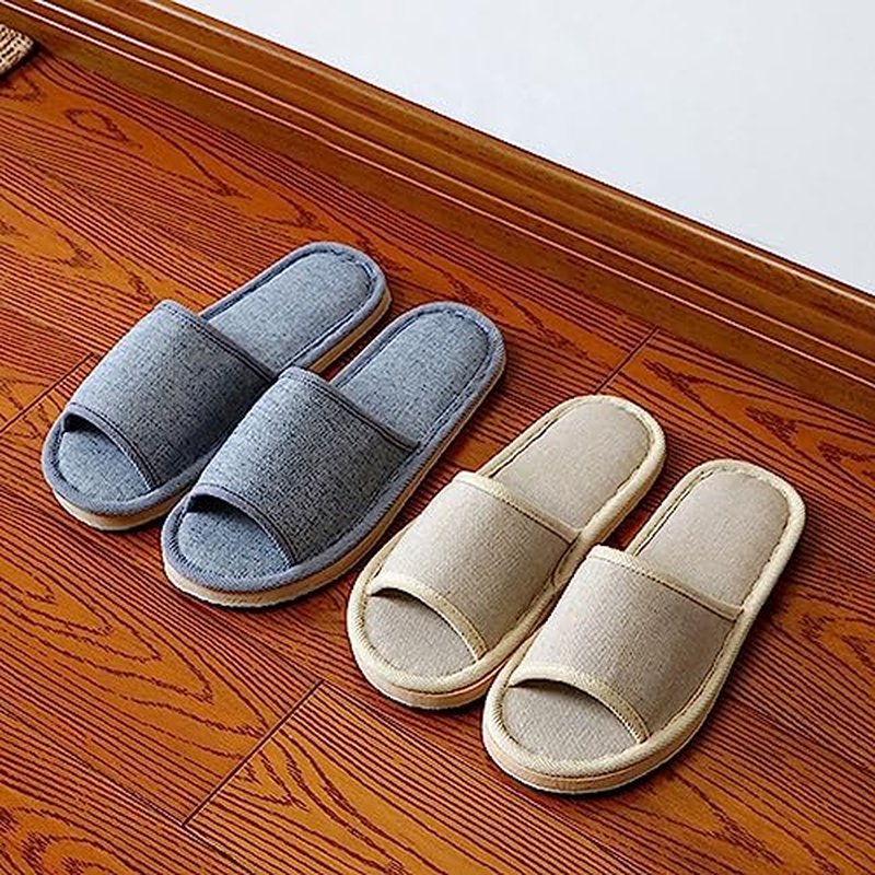 6 Pair of Open Toe Breathable Slippers,Solid Color Casual Slippers,Spa Slippers for Guests, Hotel, Travel, Unisex Universal Size Washable (3 beige medium size+3 gray large size)