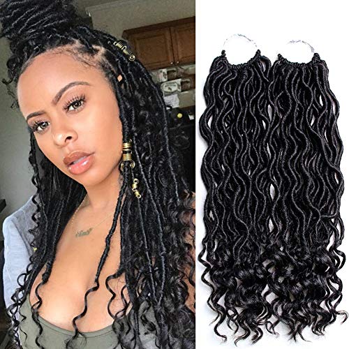6Pcs/Lot Goddess Locs Crochet Hair 14 Inch Wavy Curly Faux Locs Crochet Braids Goddess Braids Crochet Hair Goddess Curly Faux Locs Crochet Hair Curly Braiding Hair with Culry End (14" 6 Packs, #1B)