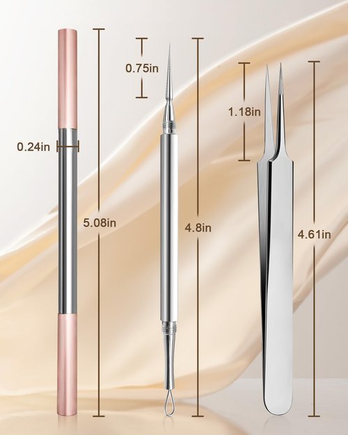 SGNEKOO Blackhead Remover Tweezers, Precision Pimple Popper Tool Kit 3 in 1, Titanium Alloy Black Head White Head Extractor for Face, Professional Comedone Extractor Kit for Blemish,Zit,Acne