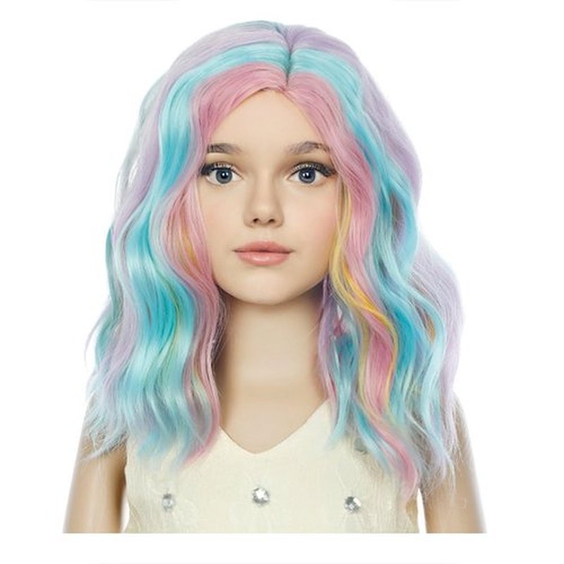 MAGQOO Rainbow Wig Girls Short Curly Wavy Colorful Hair Wigs Synthetic Heat Resistant Cosplay Costume Party Wigs (Rainbow, Child)