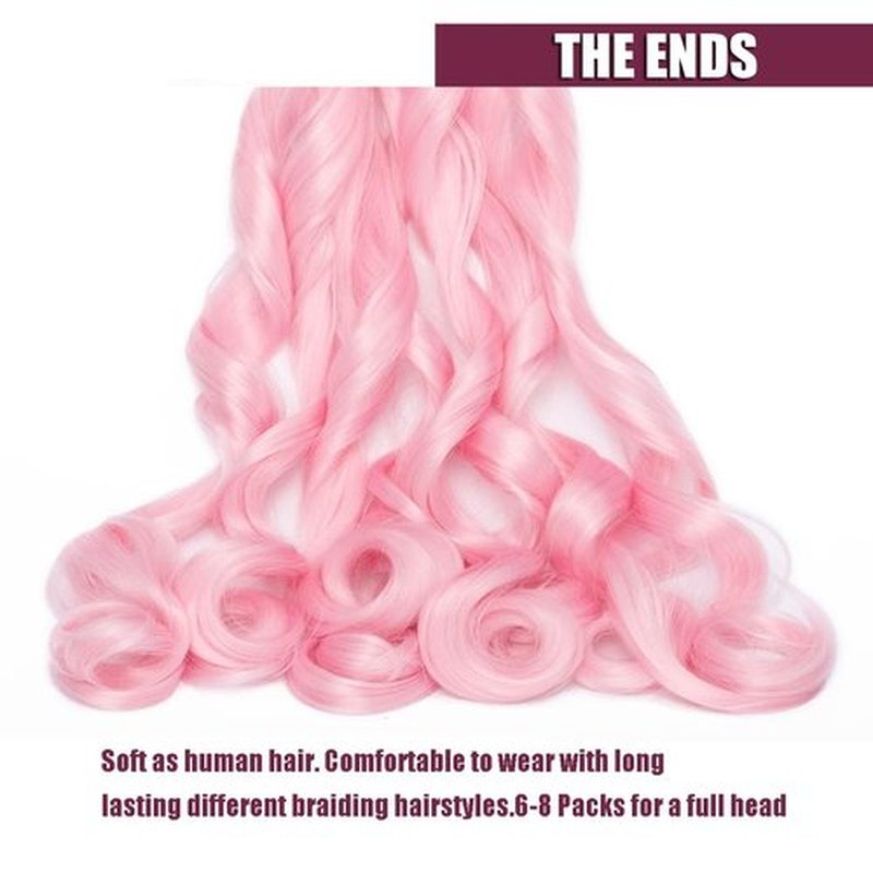 4 Packs French Curly Braiding Hair 24 Inch Loose Wave Spiral Curly Crochet Hair for Black Women Pre Stretched Braiding Hair with Curly Ends, pink#