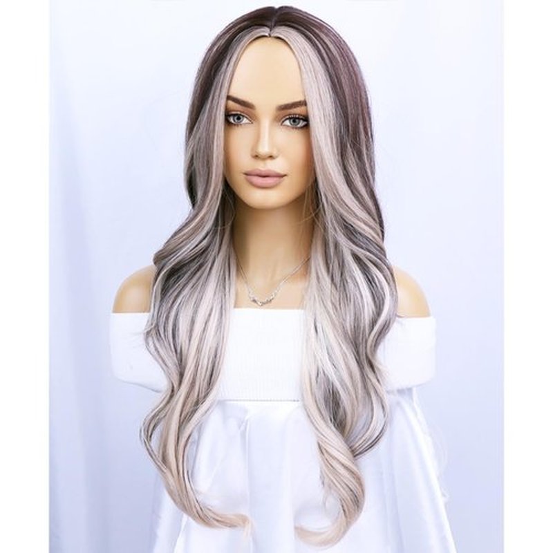 BERON Brown Blonde Wigs Long Wavy Wig for Women Curly Chocolate Highlights Blonde Heat Resistant Synthetic Hair Wigs for Cosplay Party Daily or Used