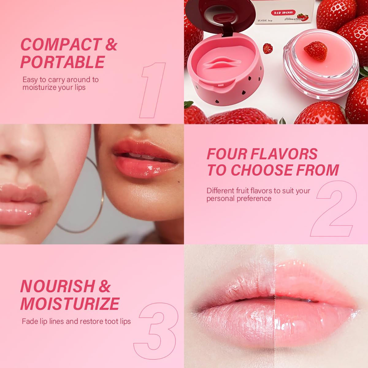 FYEBOO Fruit Lip Mask Set with Honey & Vitamin E, Moisturizing Overnight Treatment, Effective Reduces Lip Lines Prevention Dry and Cracked (6 Flavors)