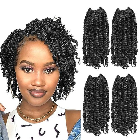 Niseyo 6 Inch Passion Twist Hair Pre-twisted 8 Packs Pre-looped Crochet Passion Twist Crochet Hair Short Braids (8Packs, 1#/Jet Black)