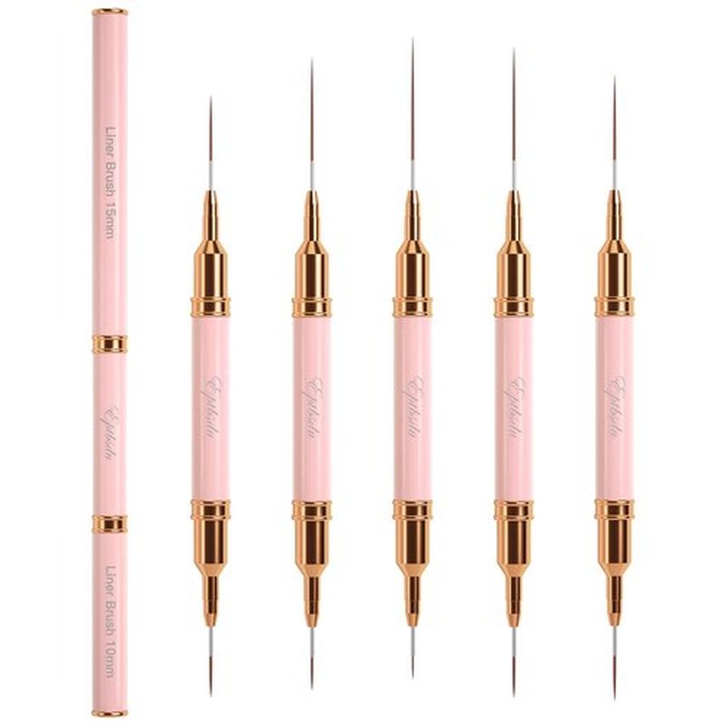 Nail Art Brushes, Double Ended 5PCS Pink Striping Brush Nail Art Liner Brushes Nail Design Brushes for Long Lines, Tiny Details, Nail Brushes for Nail Art, Sizes 5/7/9/10/11/15/20/22/25/30