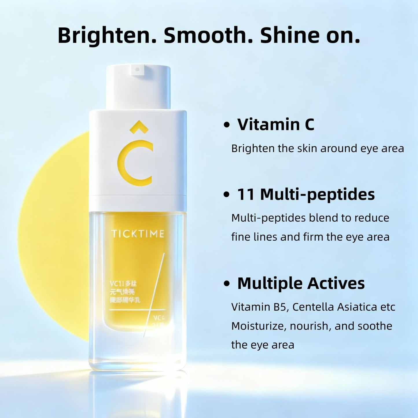 VC 11 Multi-Peptides Eye Serum 10% Triple Vitamin C & 11 Multi-Peptides for Dark Circles, Puffiness & Wrinkles, Sensitive-Skin Safe, 15ml