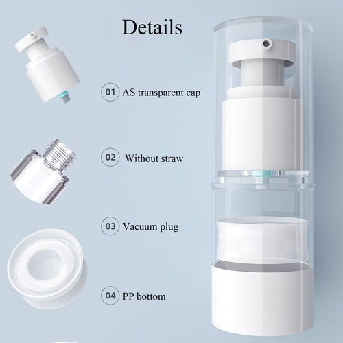Qeuly 3 Pack Airless Pump Bottles Travel Size Pump Bottle Lotion Container Refillable Cosmetic Pump Dispensers for Foundation Moisturizer Shampoo Toiletry(0.5oz+1oz+1.7oz)