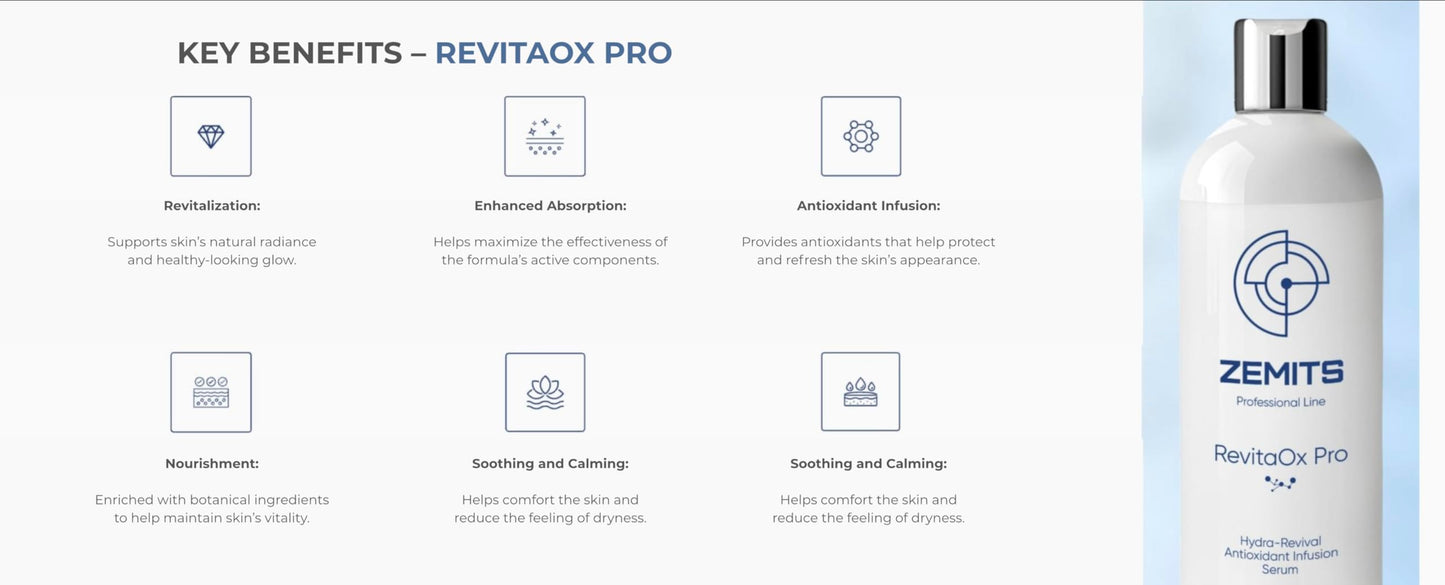 Zemits RevitaOx Pro – Professional Oxygen Infusion Facial Serum for Skincare Devices – Hydrating & Revitalizing Formula for a Healthy, Radiant Look (4 fl oz)