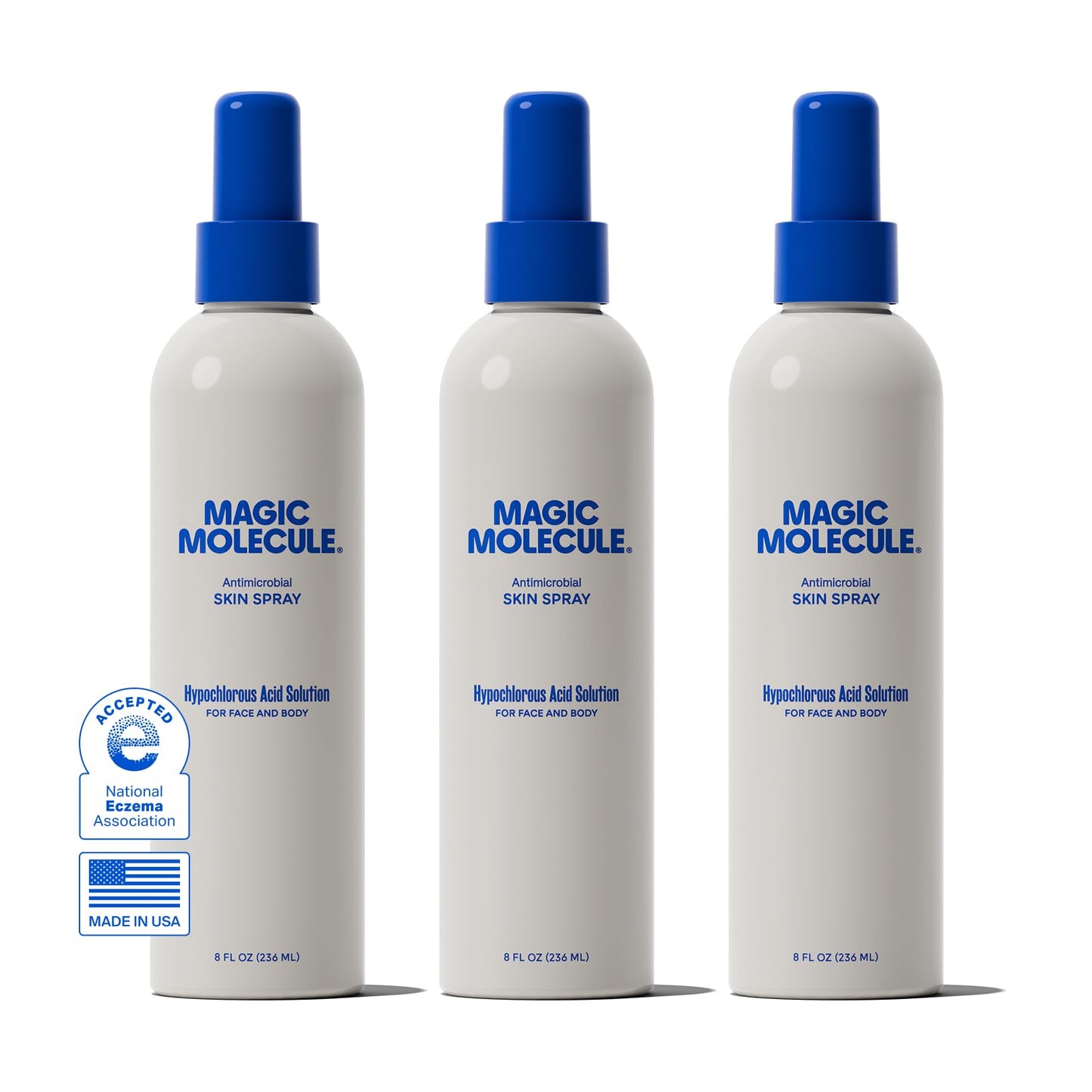 Magic Molecule Skin Cleanser for All Types, Hypochlorous Acid Spray Helps Heal Acne Prone, Eczema and Itchy Rashes and 50 Other Skin Ailments, 8 oz Spray (Pack of 3)