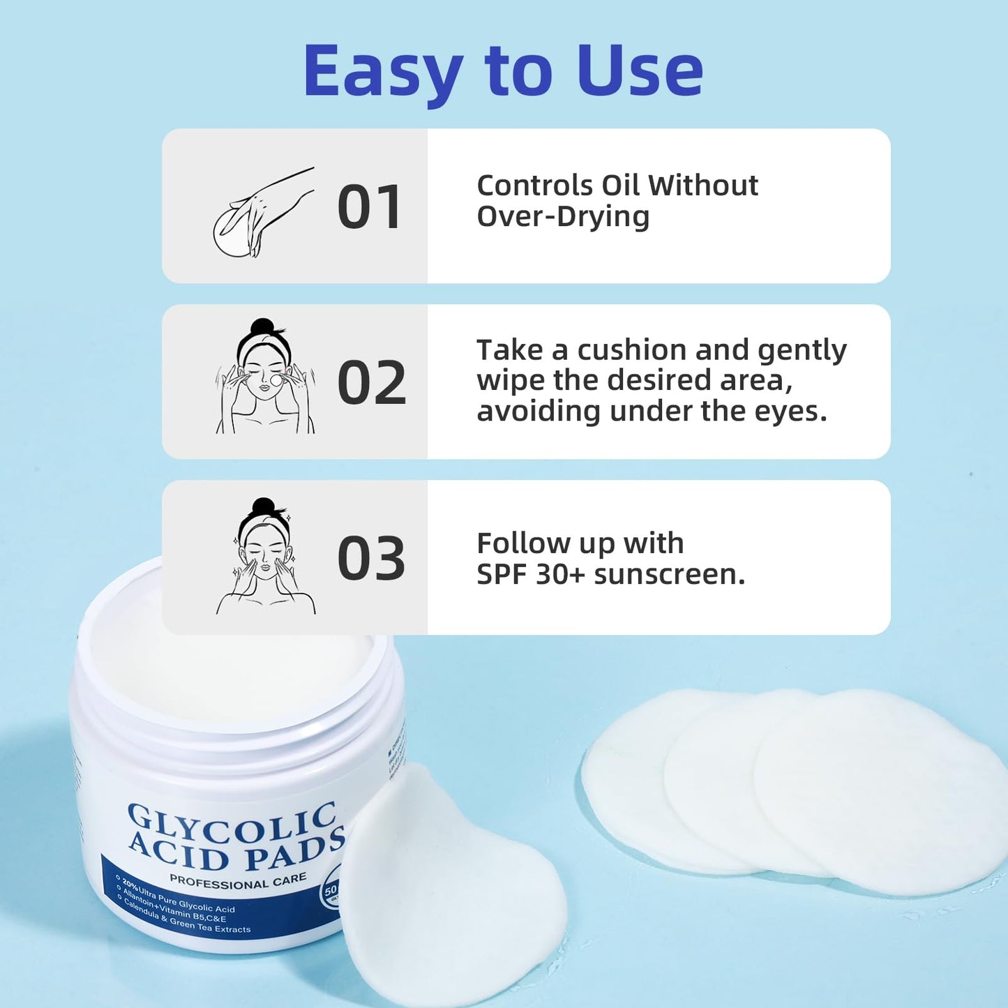 Glycolic Acid 20% Resurfacing Pads for Face and Body – Exfoliating Peel Pads with Vitamins B5, C, E, Green Tea, Calendula, Allantoin – Reduces Fine Lines and Wrinkles – 50 Count