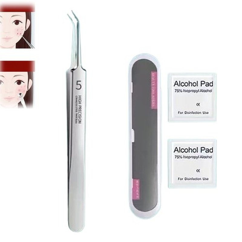 Usiveinborn Blackhead Remover, Usiveinborn Tweezers, Professional Facial Blackhead Remover Tweezers, Blackhead Remover Comedone Extractor (Slant-Mouth clamp)