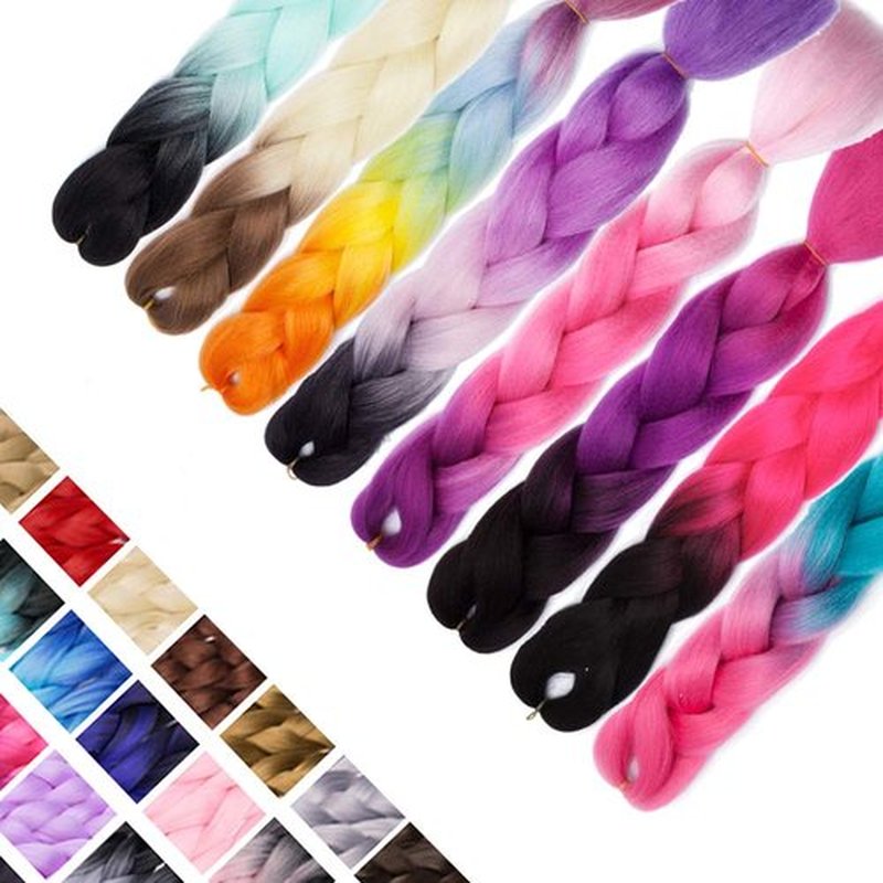24 Inch Ombre Jumbo Braiding Hair Extensions Jumbo Braid Hair Ombre Long Jumbo Braids For Box Twist Braid Crochet Hair High Temperature Fiber 3 Tone Colored (3 Bundles, Purple to Dark Purple)