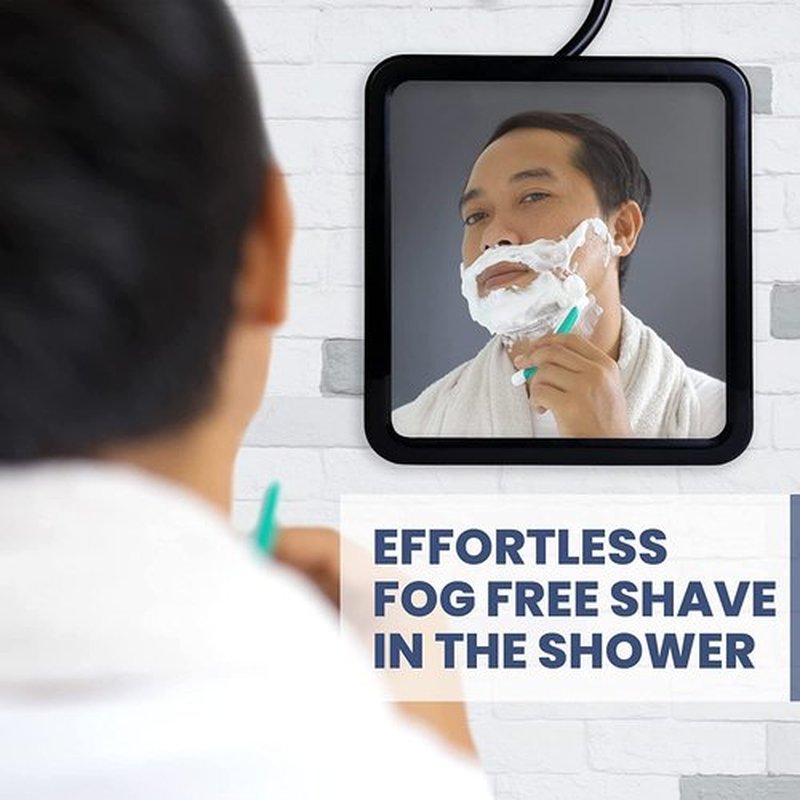 MIRRORVANA Real Glass Hanging Fogless Shower Mirror - Distortion-Free & Adjustable Swivel Hook for Effortless Shaving - Fill Back Chamber/Reservoir with Hot Water for Anti-Fog Effect (8" x 7", Black)