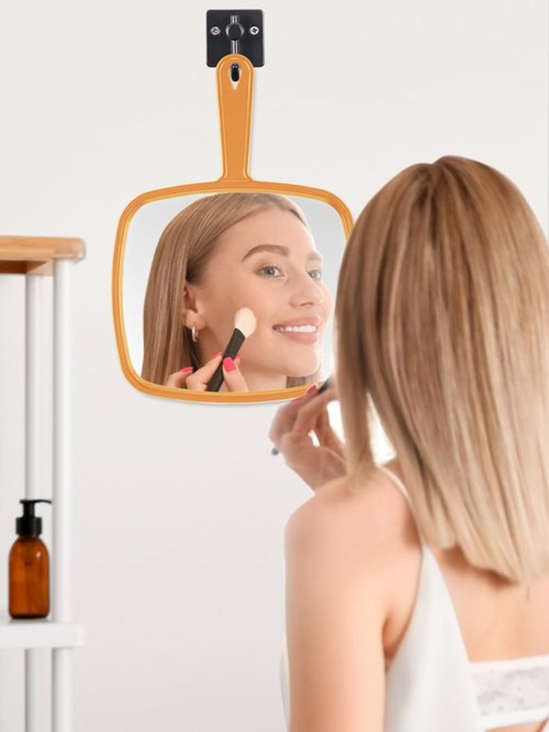 BEFUI Extra Large Handheld Mirror，Hand Salon Mirror with Handle for Barbers, Hairdressing (Orange，12.4" Lx 9" W)